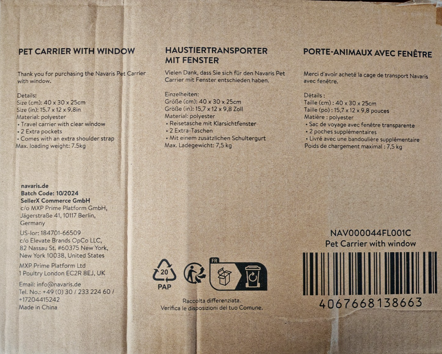Navaris Transportbox Katze Katzenbox Tragetasche Fenster Schultergurt sicher HA1