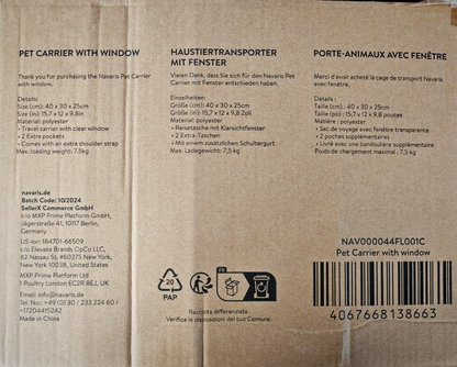 Navaris Transportbox Katze Katzenbox Tragetasche Fenster Schultergurt sicher HA1