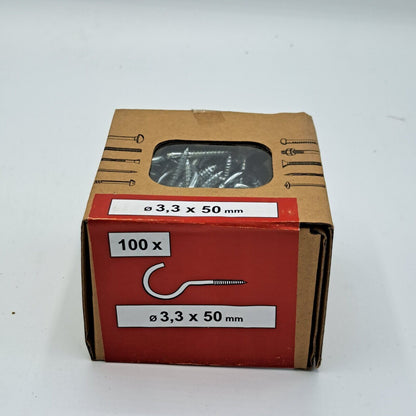 Emil Lux , 100x Schraubhaken Halbrund Verzinkt, 3,3 x 50 mm