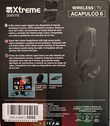Xtreme Acapulco 6 TV Kopfhörer 6m Kabel 3,5mm Lautstärkeregler 33572 A8