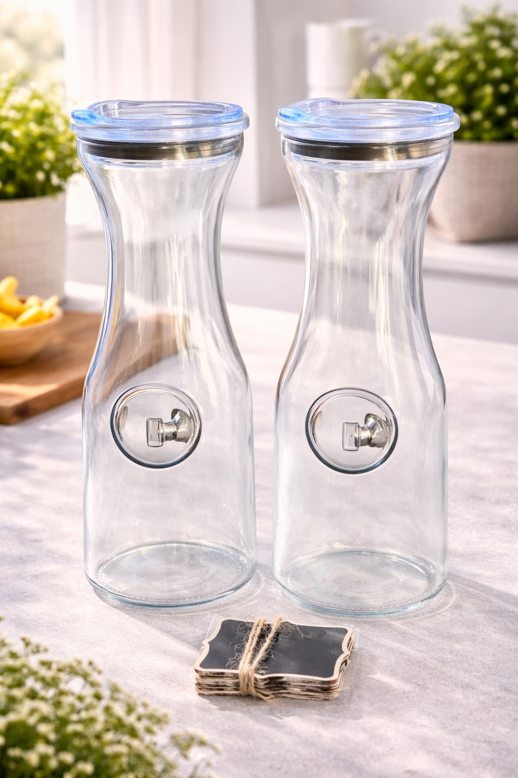 Belle Vous Glaskrug 1L – 2er Set Karaffe mit Deckel