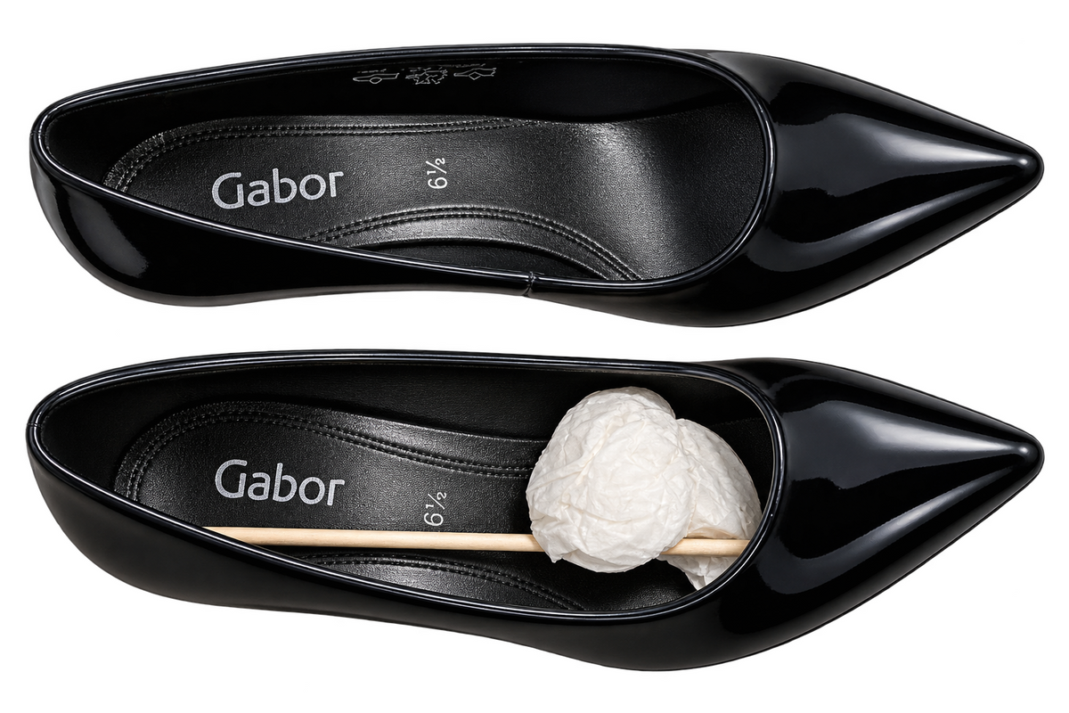 Gabor Damen Pumps Gr. 40 6,5 Schwarz Lack Spitz Blockabsatz Made in Portugal G1