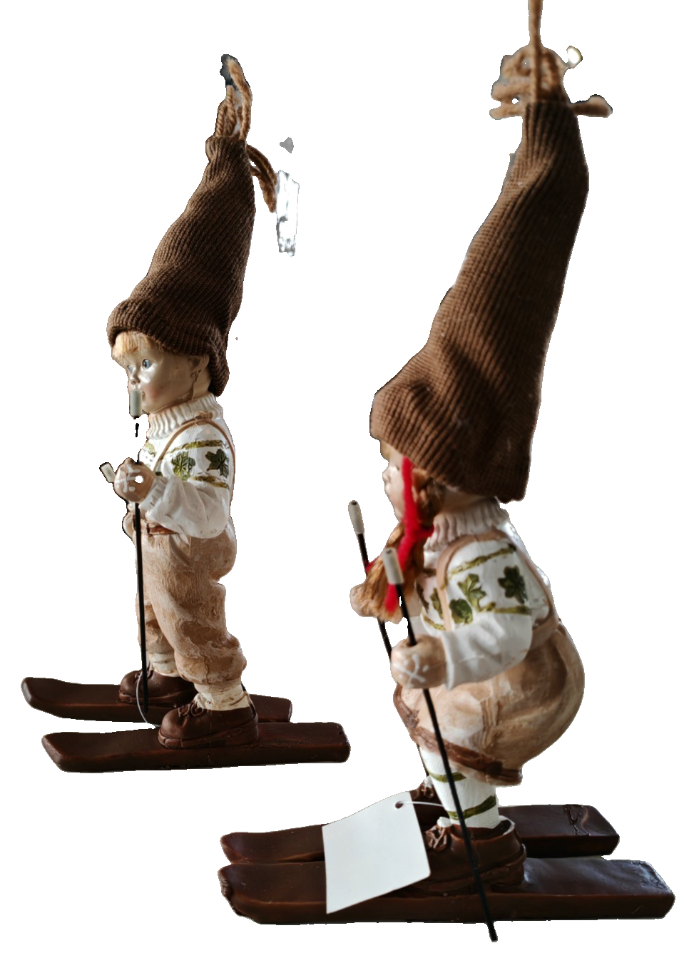 2er Set Skifahrer Figuren 25 cm Winterdeko Weihnachtsdeko Junge Mädchen B8