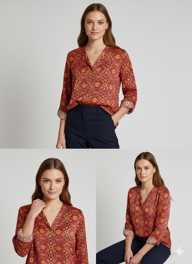 Souls by Eywasouls Bluse 1/1 Arm Terracotta Gemustert Damen