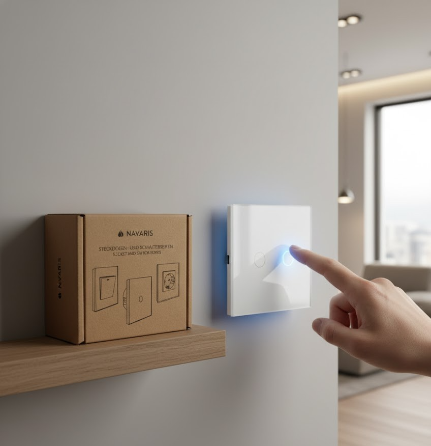 Navaris Touch Lichtschalter Weiß Wandschalter modern Glaspanel LED