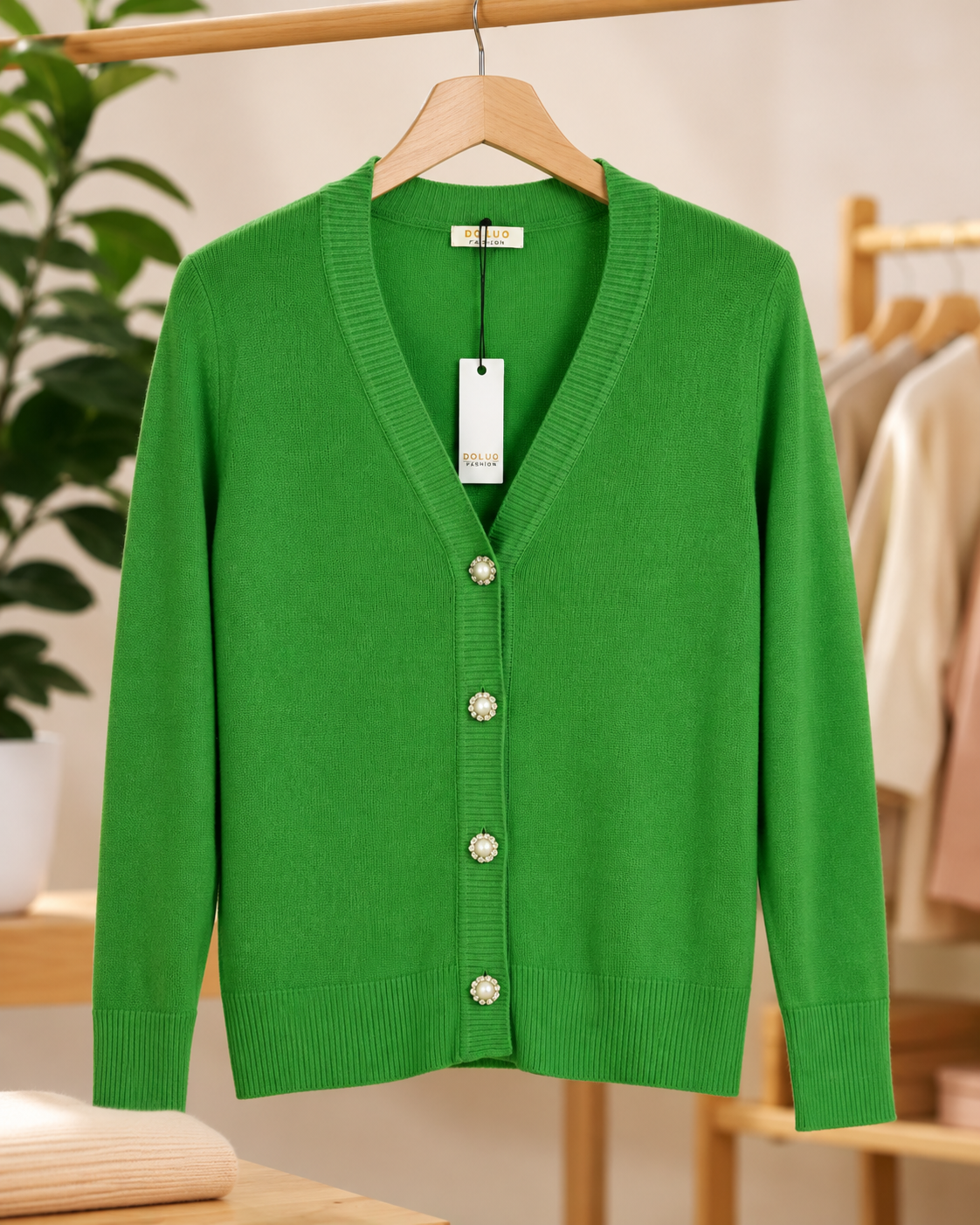 Souls by Eywasouls Damen Cardigan Gr. 38 Grün Strickjacke V-Ausschnitt Knöpfe D1