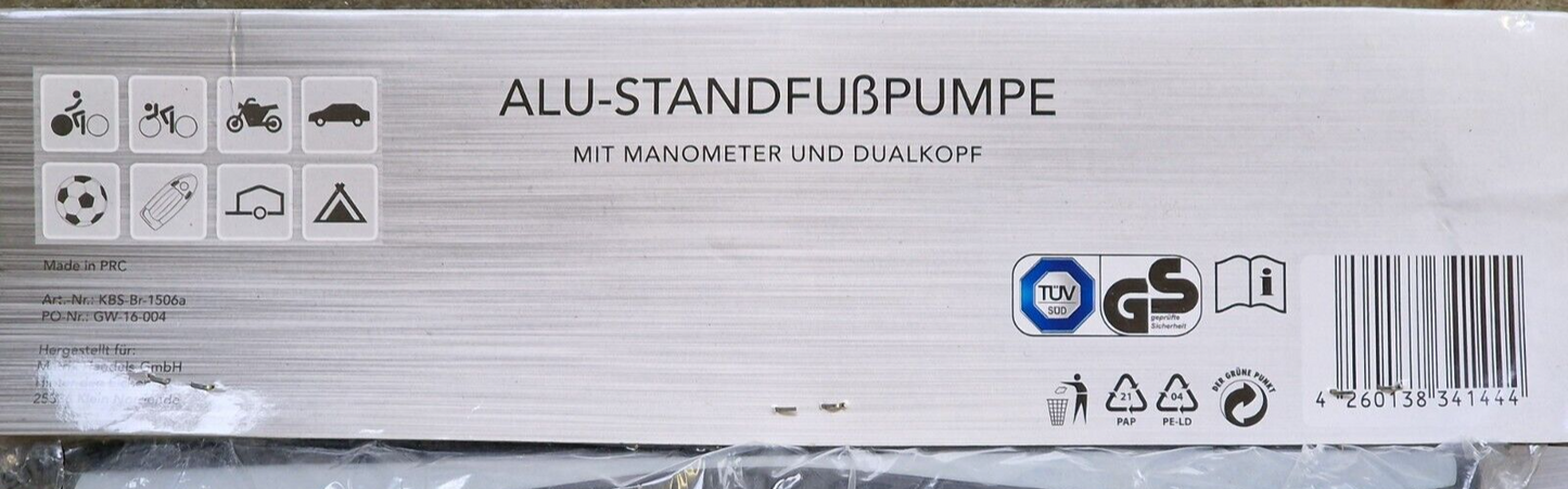 Alu-Standfußpumpe Fahrrad Luftpumpe Dualkopf Manometer Ventil Pumpe