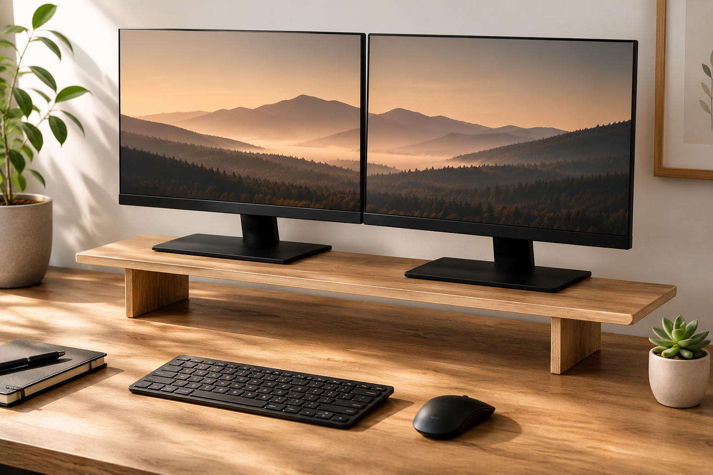 Navaris Doppel Monitorständer Naturholz Monitorerhöhung Laptop TV Ständer HA16
