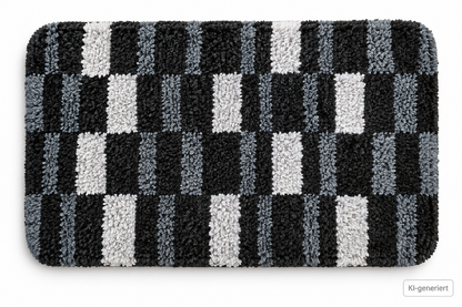 Hochflor Badteppich Badematte 42x78 cm Grau Schwarz Weiß Polyester Waschbar B7