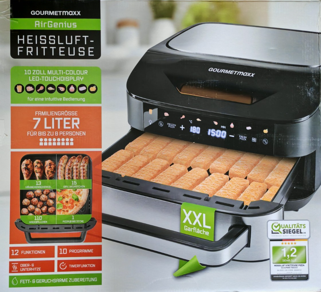 GOURMETmaxx Heißluftfritteuse 7L XXL Airfryer Touchscreen 10 Programme 1800W A18
