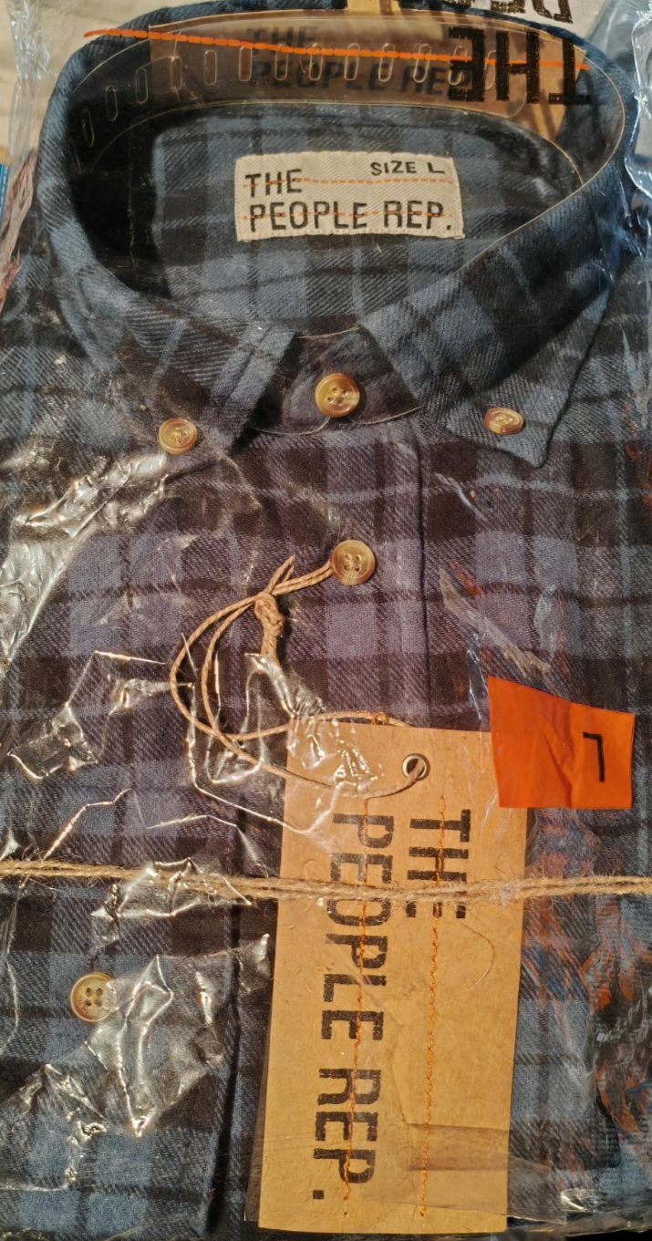 The People Rep Herren Hemd Gr. L Blau Grau Kariert Langarm Freizeit Flanell D2