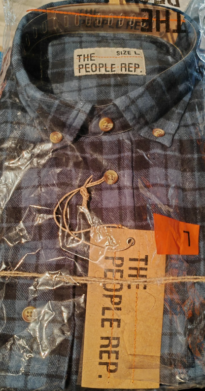 The People Rep Herren Hemd Gr. L Blau Grau Kariert Langarm Freizeit Flanell D2