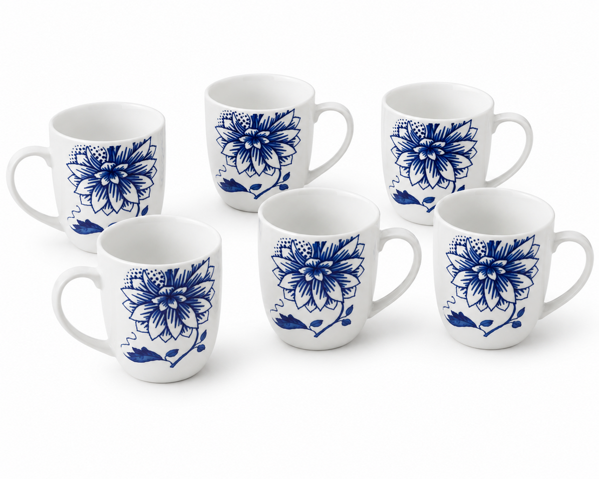 Arte Viva Luisa Kaffeebecher 6er Set Porzellan Tassen Blau Weiß Blumen HA18