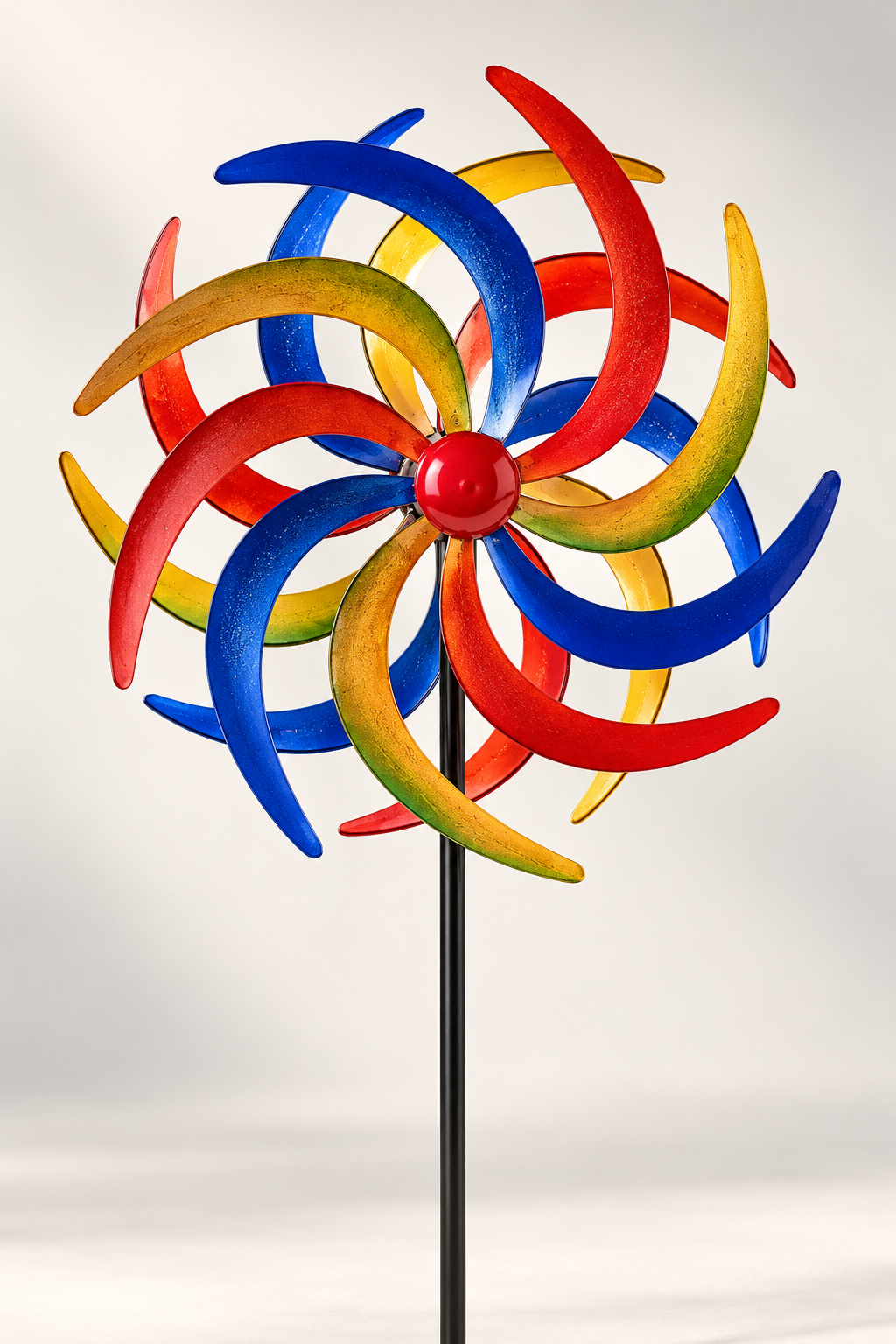 LEX Doppel Windrad Metall 140 cm Garten Windspiel Tricolor Rot Blau Grün B2