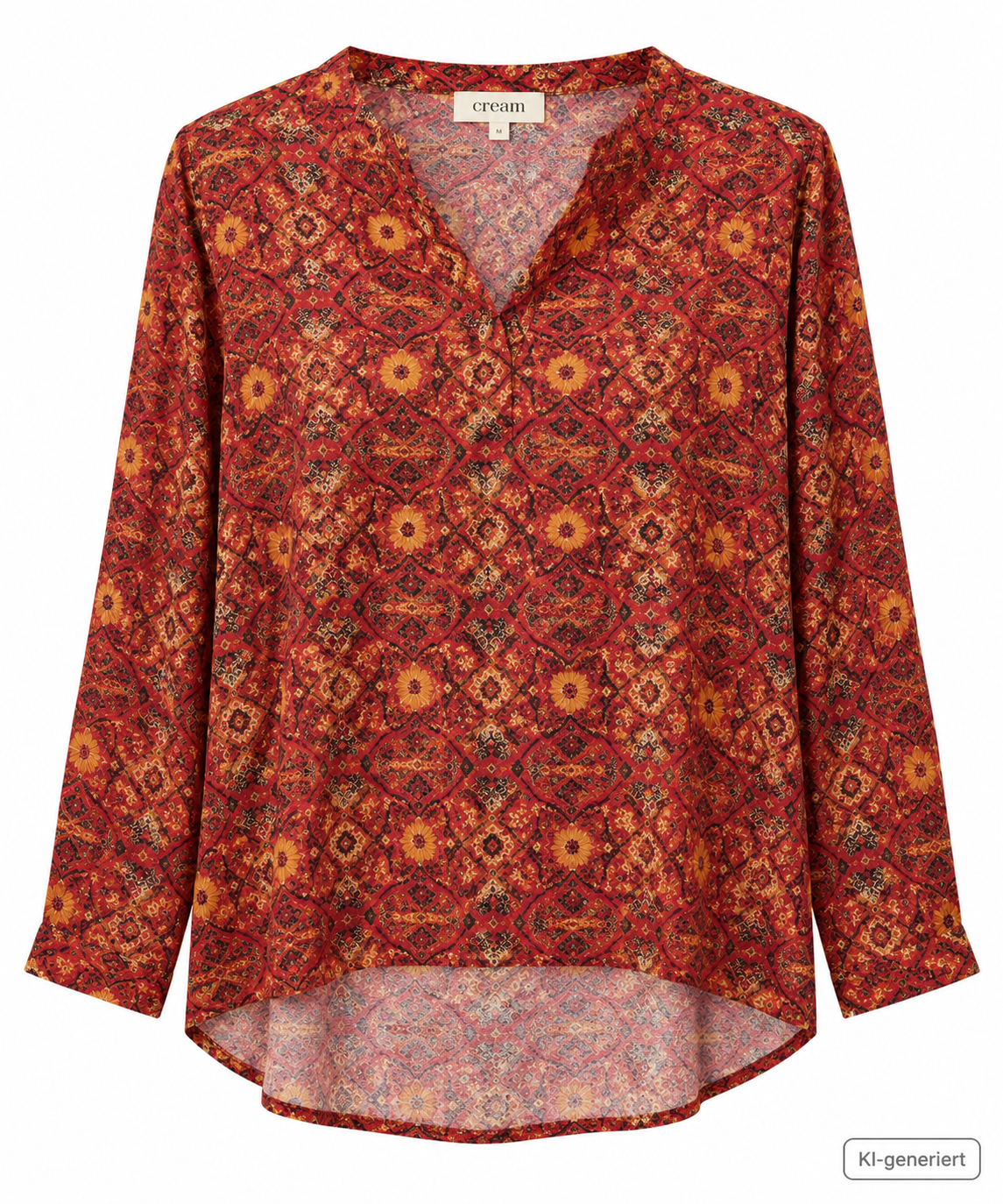 SOULS by Eywasouls Damen Bluse Gr. 40 Terracotta Gemustert Langarm Boho D1