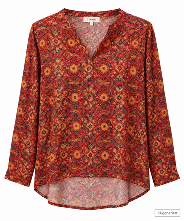 SOULS by Eywasouls Damen Bluse Gr. 40 Terracotta Gemustert Langarm Boho D1