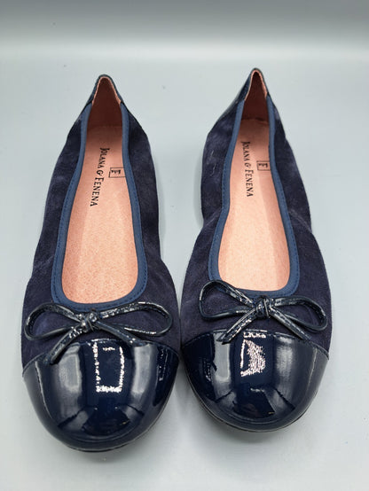 JOLANA & FENENA Damen Ballerinas Dunkelblau Leder Lack Schleife Schuhe G2