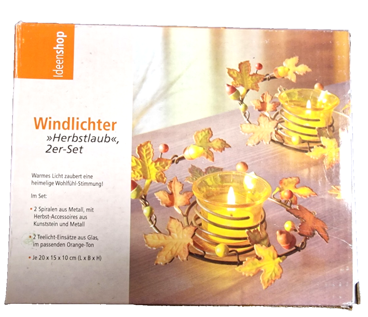 Ideenshop Windlichter "Herbstlaub" 2er-Set | Teelichthalter Deko