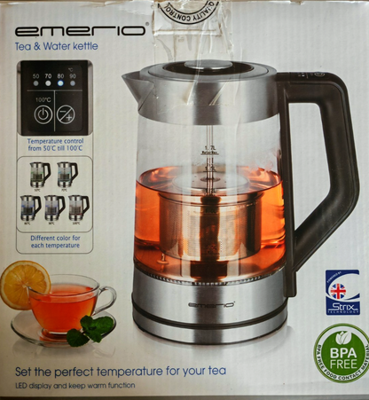 Emerio WK-122730 Glas Teekocher 1,7L Temperaturwahl Teesieb 2200W LED B03