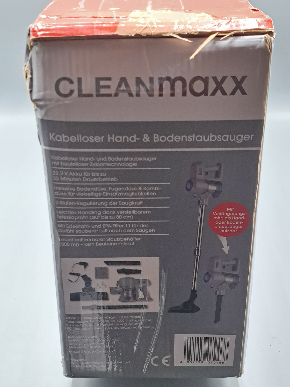 CLEANmaxx Akku-Hand- & Bodenstaubsauger – Zyklontechnologie, kraftvoll & leicht