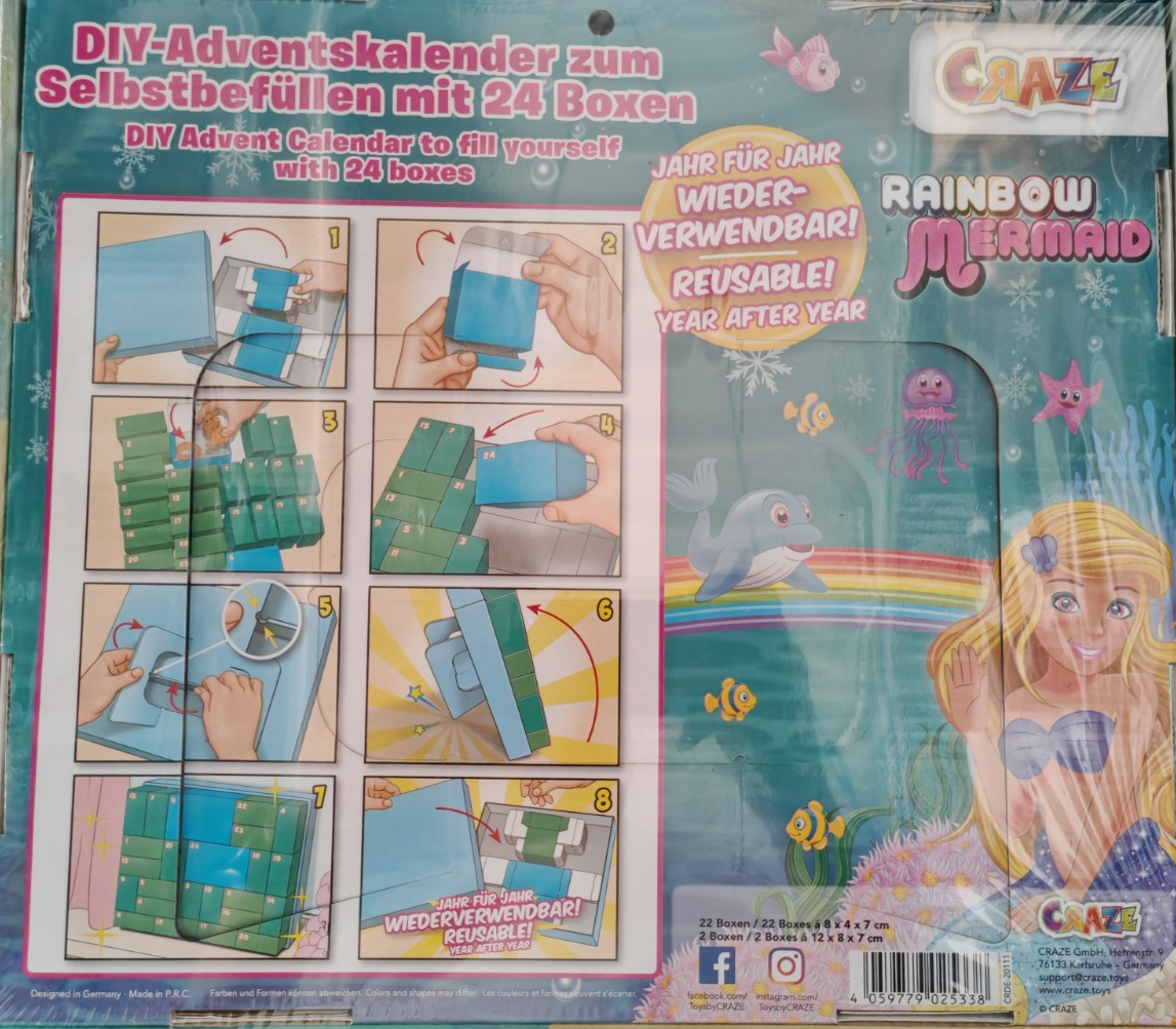 CRAZE Rainbow Mermaid DIY Adventskalender 24 Boxen zum Selbstbefüllen Kinder