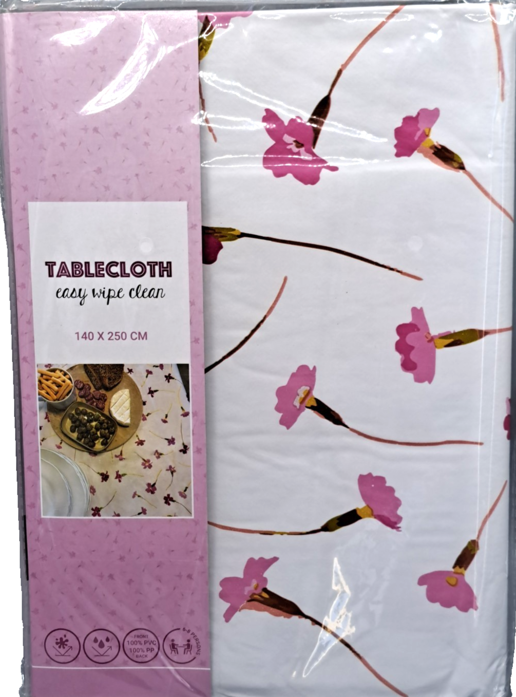 Tischdecke 140x250 cm Abwaschbar PVC Blumen Rosa Weiß Blüten Gartentisch E4