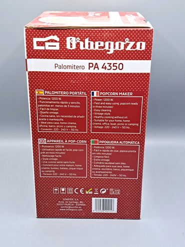Popcornmaschine Orbegozo Palomitero PA 4350 Vintage 1200W fettfrei & schnell ...