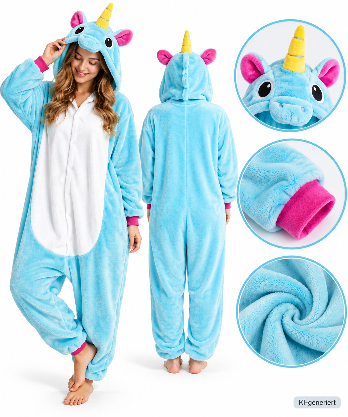Einhorn Kostüm Onesie XL Türkis Plüsch Overall Jumpsuit Karneval Fasching