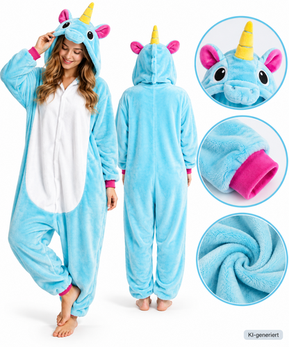 Einhorn Kostüm Onesie XL Türkis Plüsch Overall Jumpsuit Karneval Fasching
