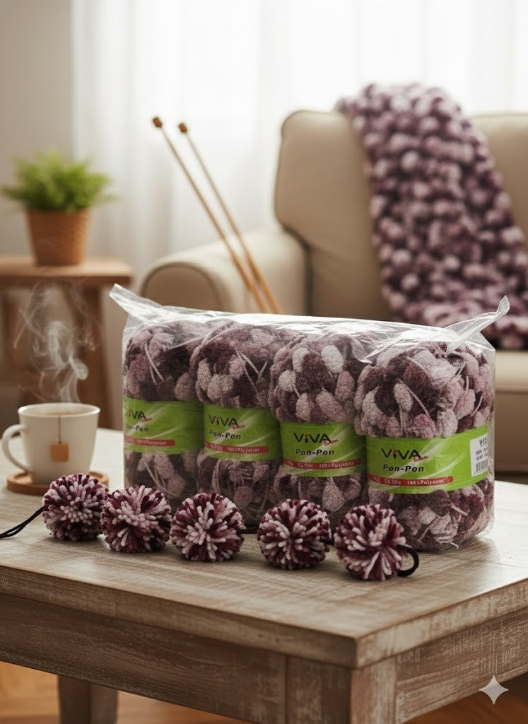 Viva Fashion Pon-Pon Wolle 8x50g, 25m, 100% Polyester, Mix Set