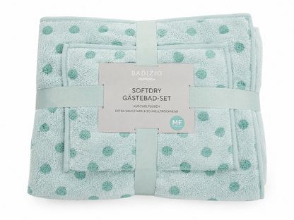 BADIZIO Softdry Gästebad Set Punkte MF Mikrofaser Kuschelplüsch Mint Türkis E4