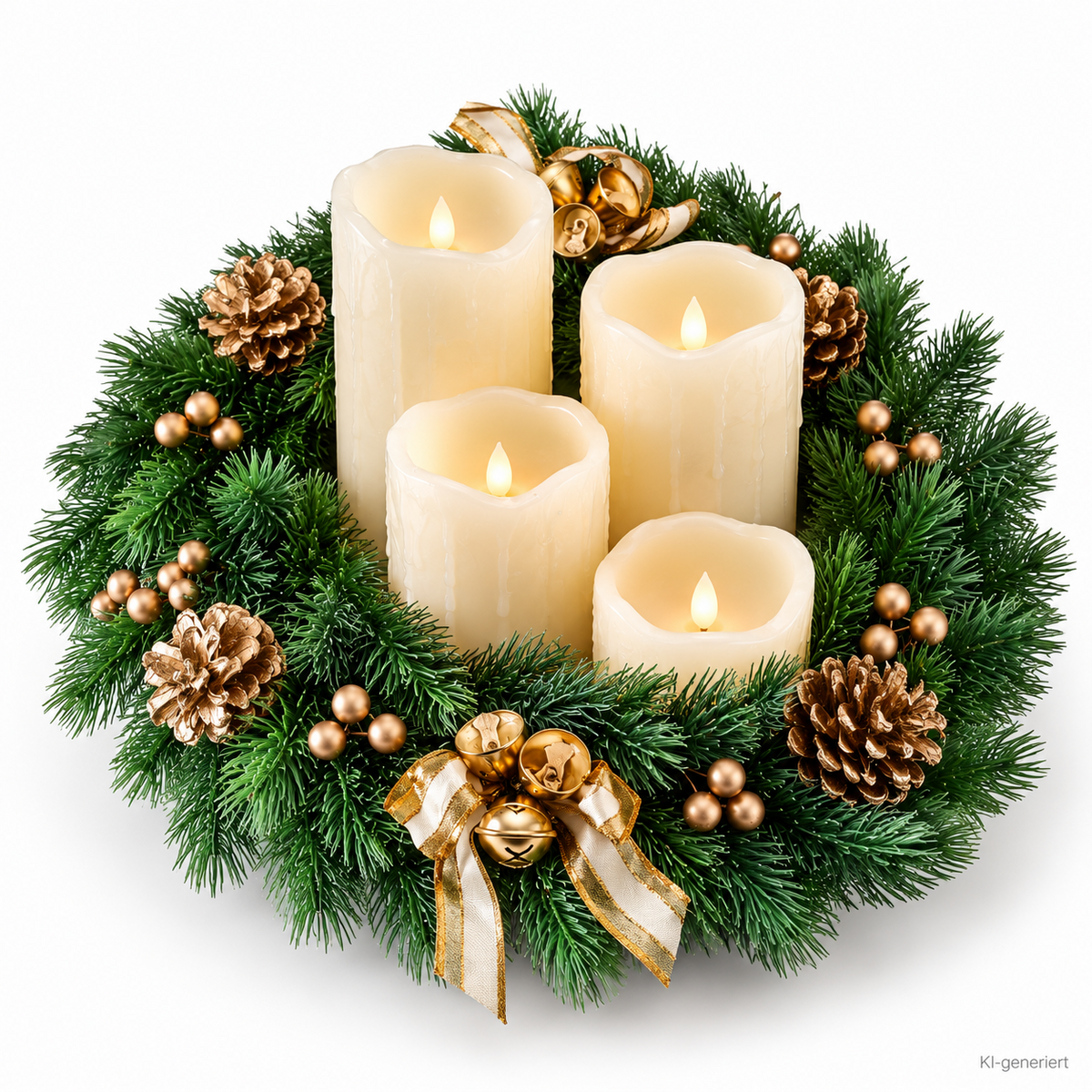 LED Adventskranz 40 cm mit 4 Kerzen Weihnachtskranz Tannengrün Gold HA25