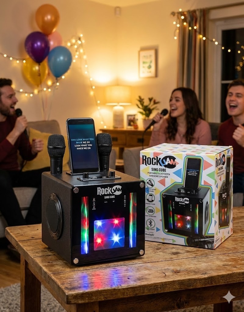 RockJam Singcube 5W Bluetooth Karaoke Maschine mit 2 Mikrofonen Party