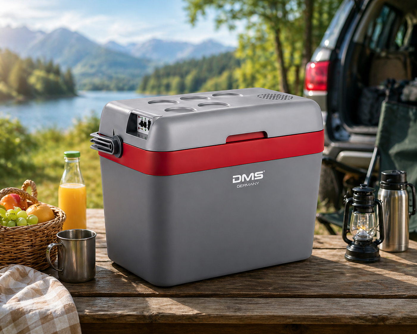 DMS KB-33 Kühlbox 33L Grau Rot Kühlbox Camping Auto Picknick