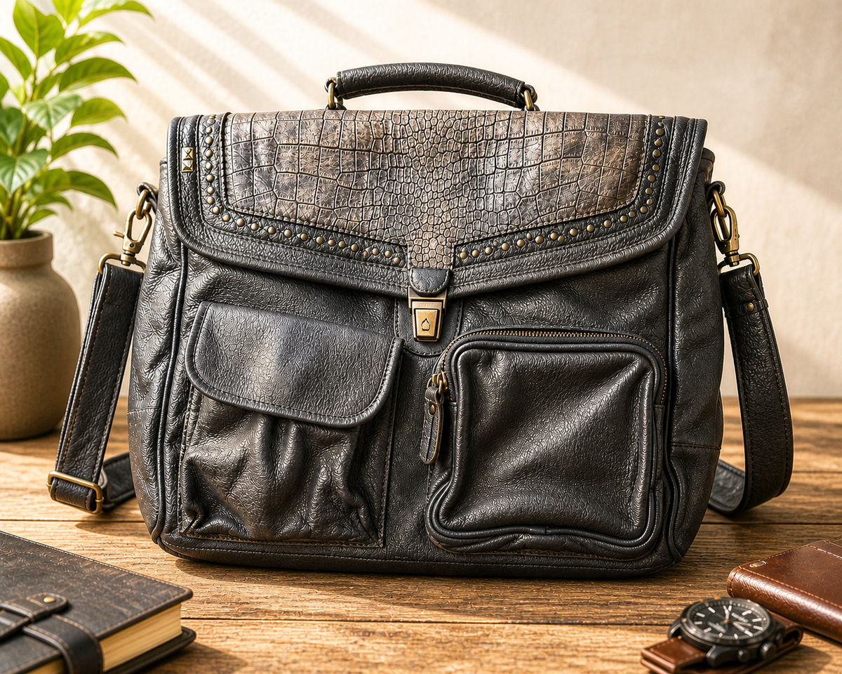 Desiderius Mons Ätna Aktentasche Dark Olive Echtleder Herren Schultertasche H2