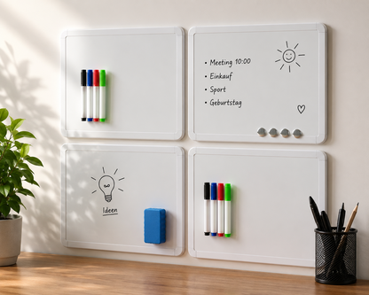 Belle Vous Magnettafel Set 4er Whiteboard inkl. 16 Marker trocken abwischbar