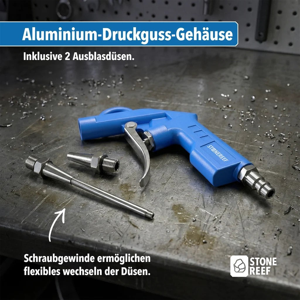 STONEREEF Ausblaspistole Druckluftpistole 12bar 1/4" 80mm Düse Kompressor A3