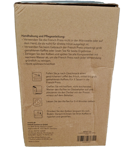 Navaris French Press 1000ml Kaffeebereiter Stempelkanne Edelstahlfilter Tee F3