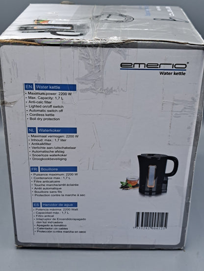 Emerio Wasserkocher WK-125130, schwarz, 1,7 Liter, 2200 Watt, mit Kunststoffgehä