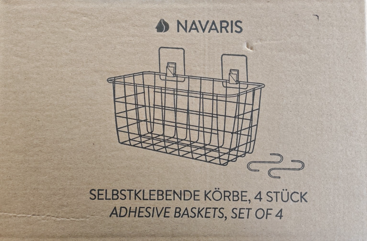 Navaris 4x Hängekorb Set selbstklebend Metall Aufbewahrungskorb Drahtkorb C05