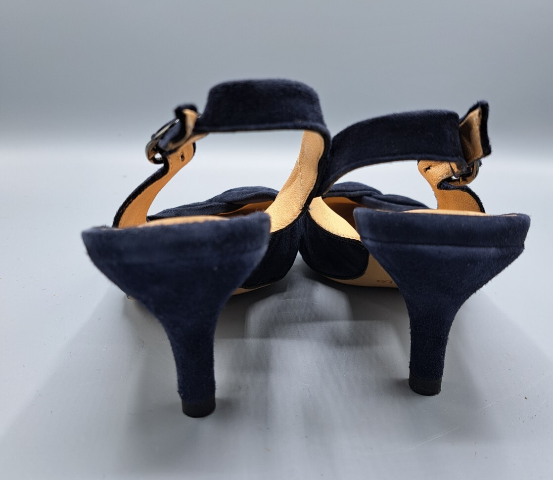 Perlato Damen Slingpumps Gr. 36 Dunkelblau Veloursleder Leder Pumps Elegant G1