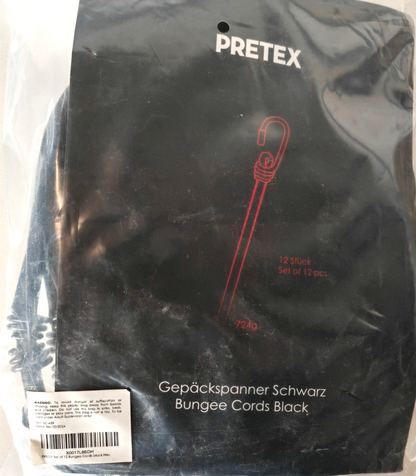 PRETEX 12x Gepäckspanner Schwarz Expander mit Haken Spanngummi Bungee Seil B1