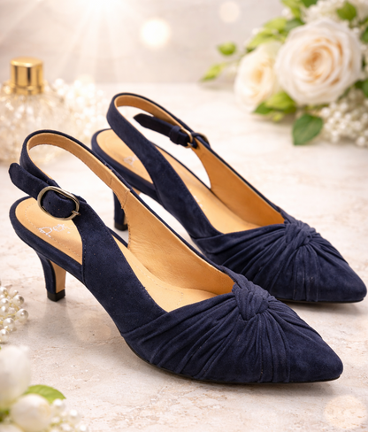 Perlato Damen Slingpumps Gr. 36 Dunkelblau Veloursleder Leder Pumps Elegant G1