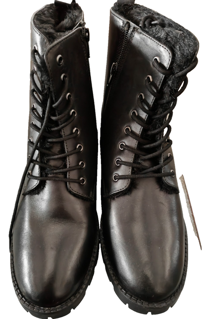 Paul Vesterbro Damen Boots Gr. 42 Schwarz Leder Warmfutter Schnürstiefel