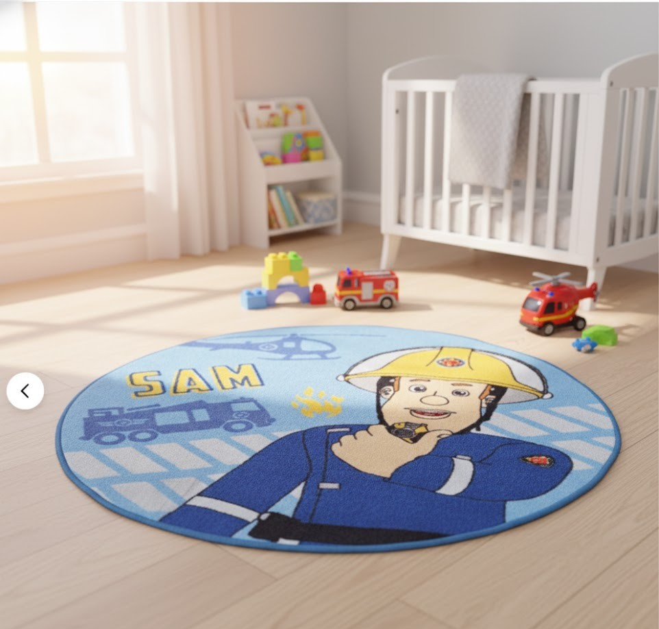 Feuerwehrmann Sam Teppich rund 90 cm Kinderteppich Kinderzimmer
