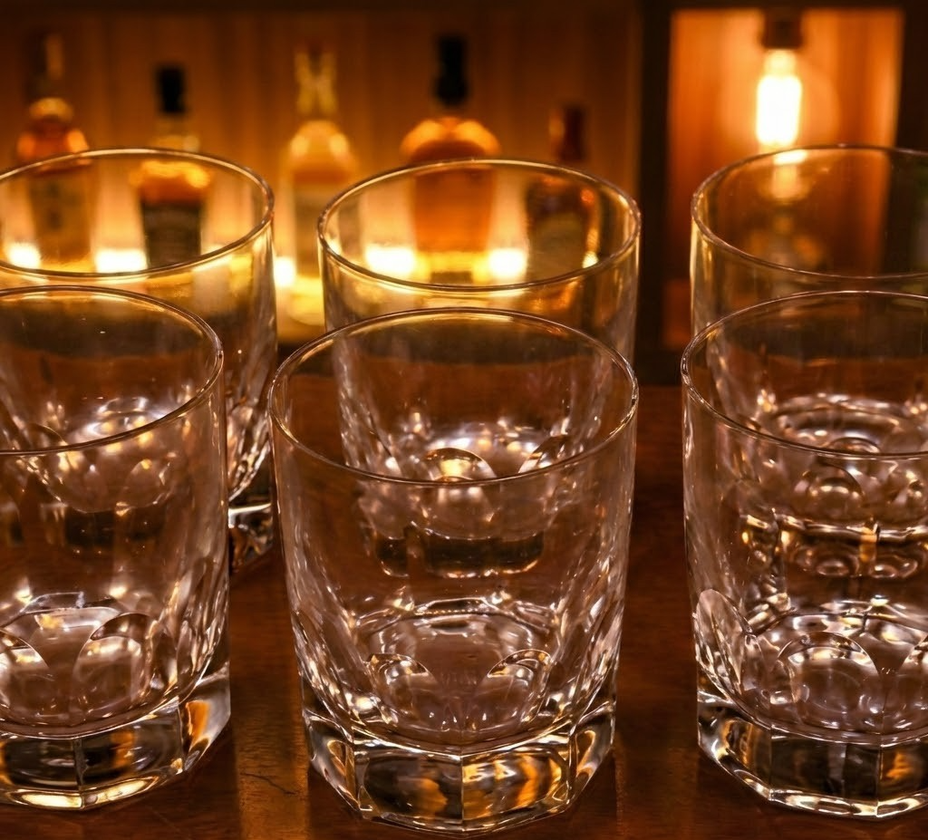 Antiquität Mundgeblasenes Glas Handgefertigt 6 Stück 10 cm Hoch Sammler