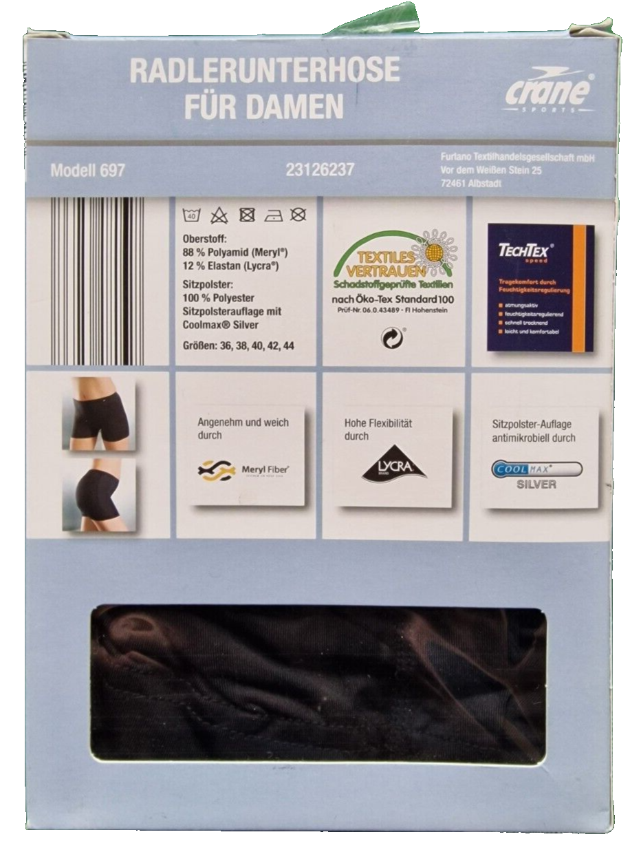 Crane Radlerunterhose für Damen, Schwarz, Größe 40