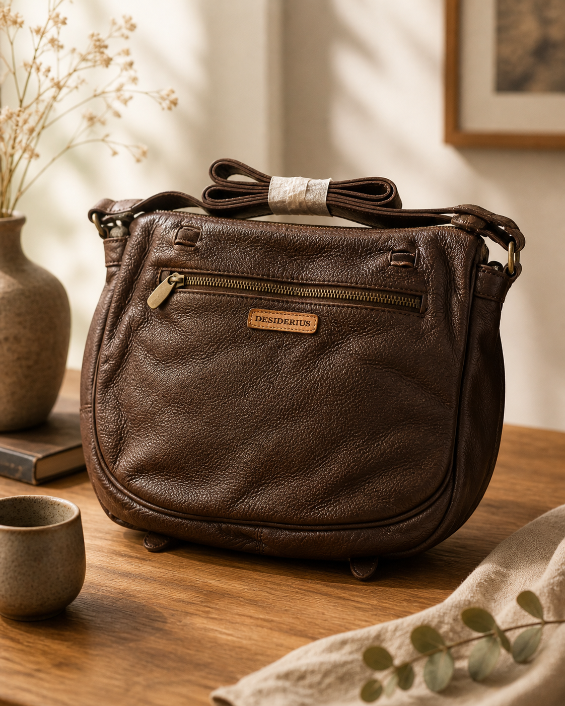 DESIDERIUS Basic Kajetan Herren Umhängetasche Dark Brown Rindsleder Echtleder H2
