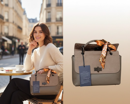 DESIDERIUS Aimee Blogger Edition Damen Ledertasche Taupe Handtasche Echtleder H3