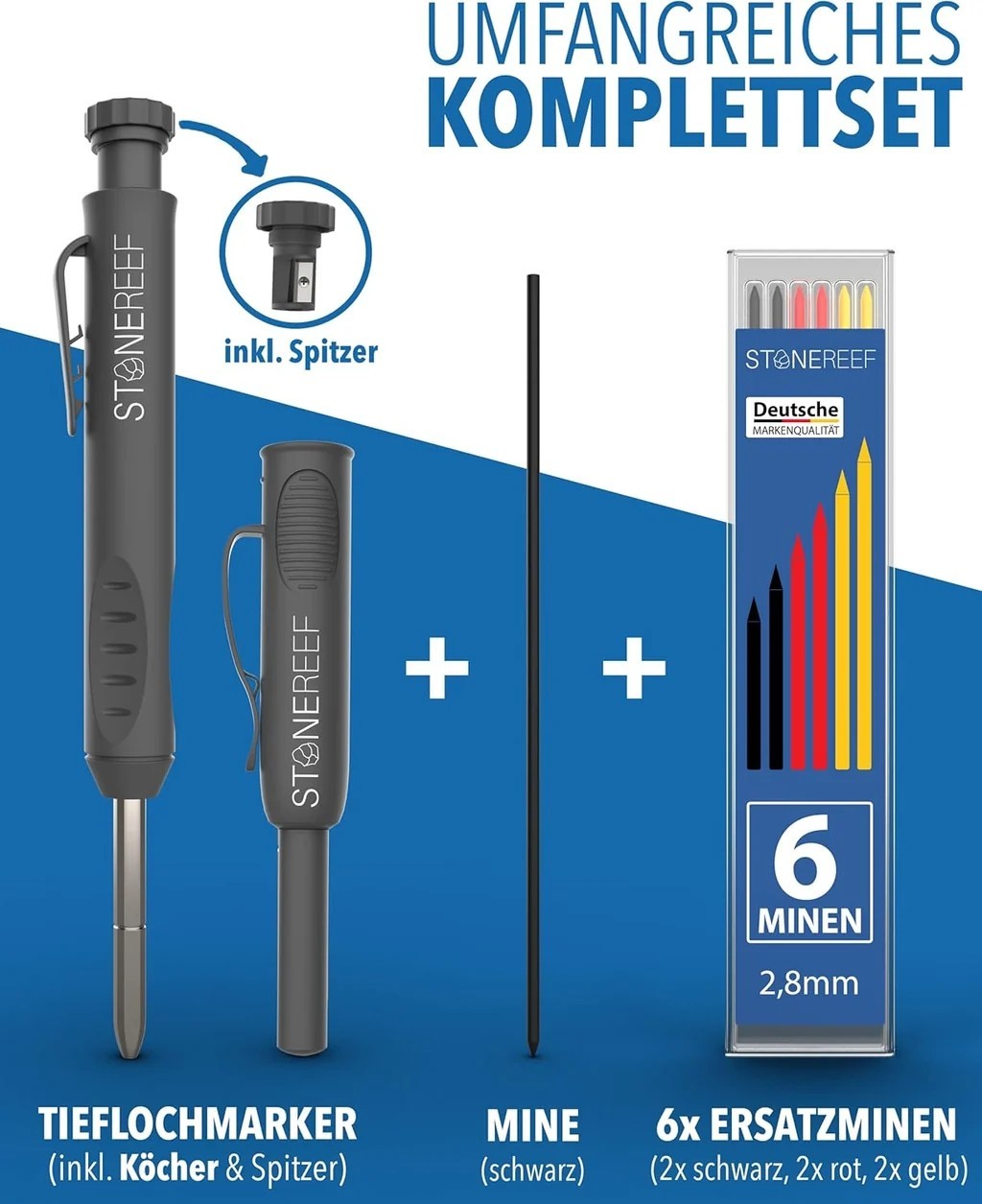 STONEREEF Tieflochmarker SR-1061 2,8mm 6 Ersatzminen Anspitzer Bohrlöcher